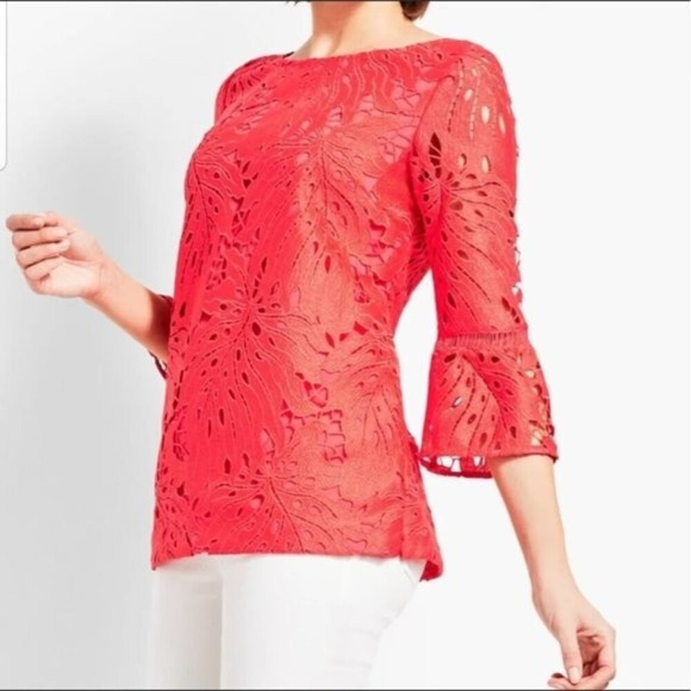 RSVP by Talbots coral lace overlay blouse top PS